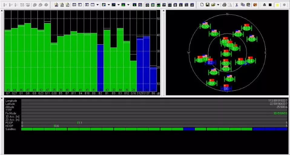 GP-55 USB GNSS Receiver status view