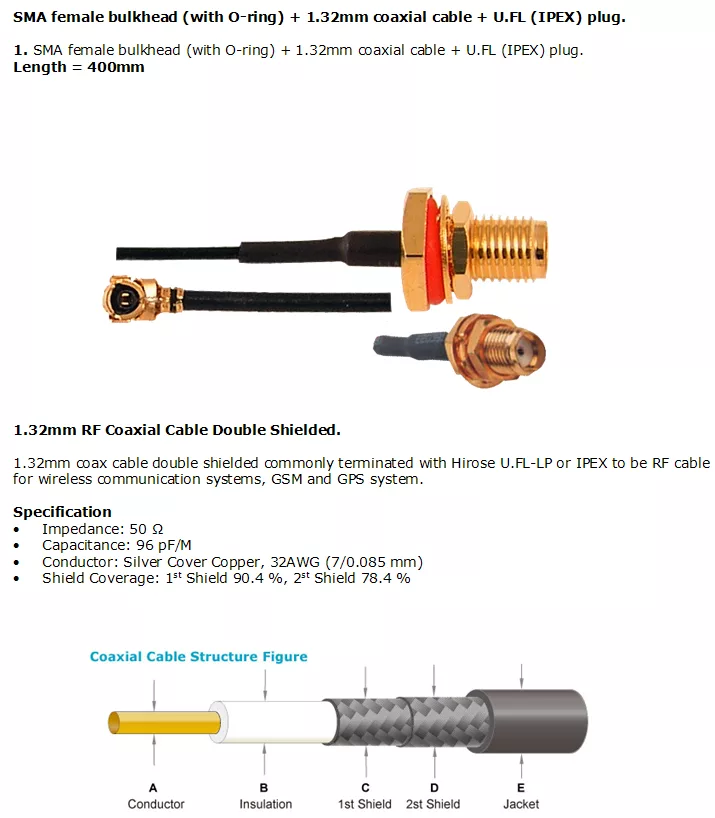 SMA Female with O-Ring and U.FL Cable 40cm