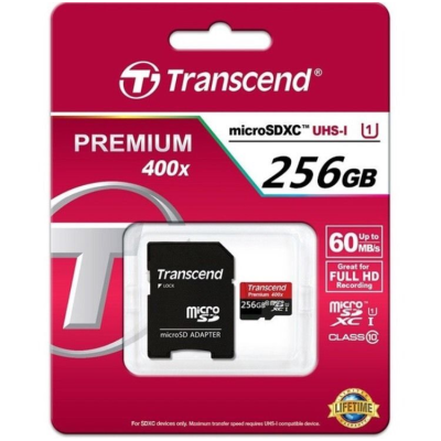 Transcend microSD κάρτα μνήμης 256GB Class 10 με SD adapter