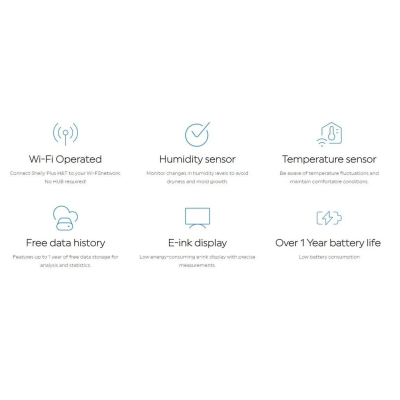 Shelly Plus H&T Αισθητήρας Smart WiFi Θερμοκρασίας & Υγρασίας, Αυτονομία 1 Έτος , Επαναφορτιζόμενος