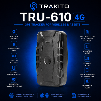TRAKITO™ TRU-610 Φορητό GPS Tracker με ενσωματωμένη SIM & 1 μήνα ΔΩΡΕΑΝ συνδρομή